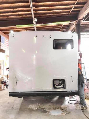 Travel Trailer Rear Wall Damage.